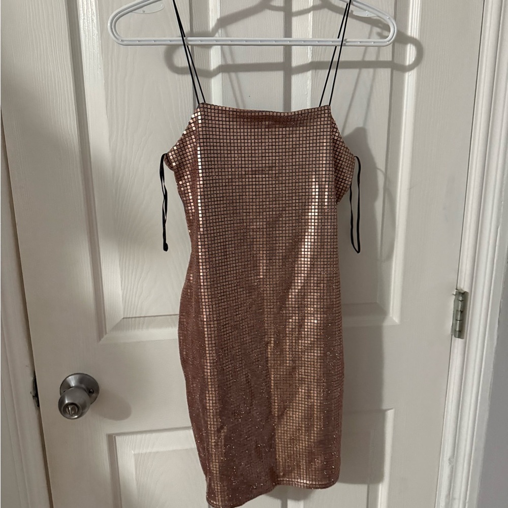 Topshop Shimmering Rose Gold Mini Dress